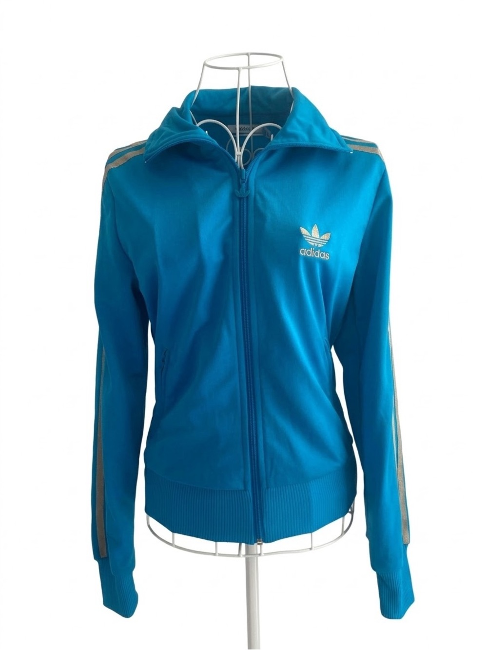 Adidas Originals Women's Blue Track Jacket Y2K Vintage Trefoil Logo Size Small